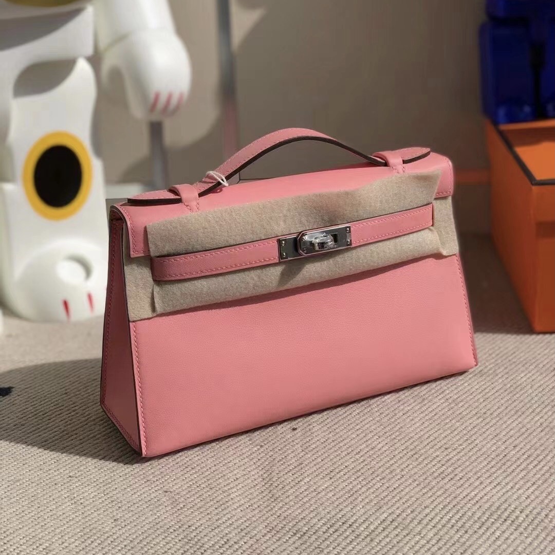 United Arab Emirates Hermes MiniKelly Pochette Swift K4 Rose Dete 夏日粉 銀扣