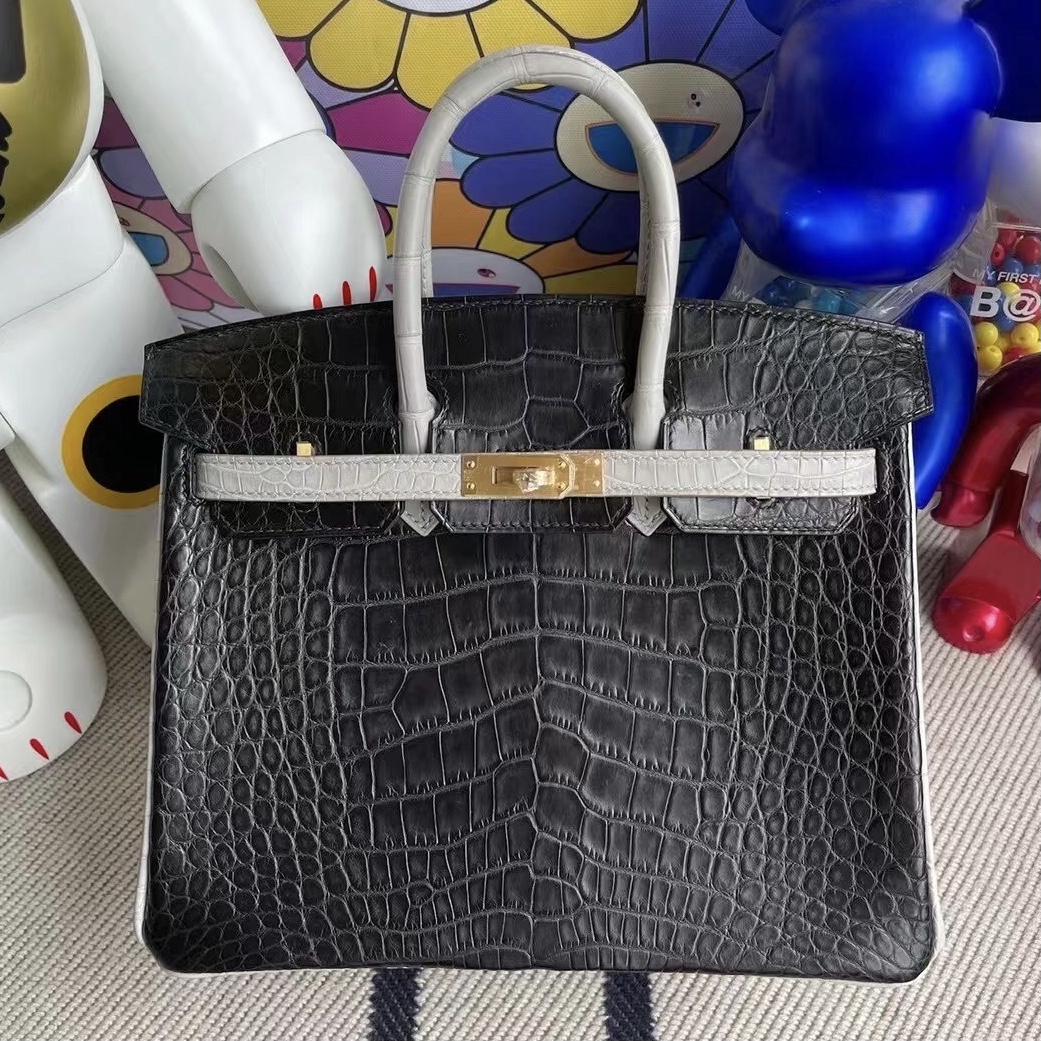 Hermes Birkin 25cm 89 Noir 黑色 80 Gris Perle 珍珠灰 霧面美洲鱷魚