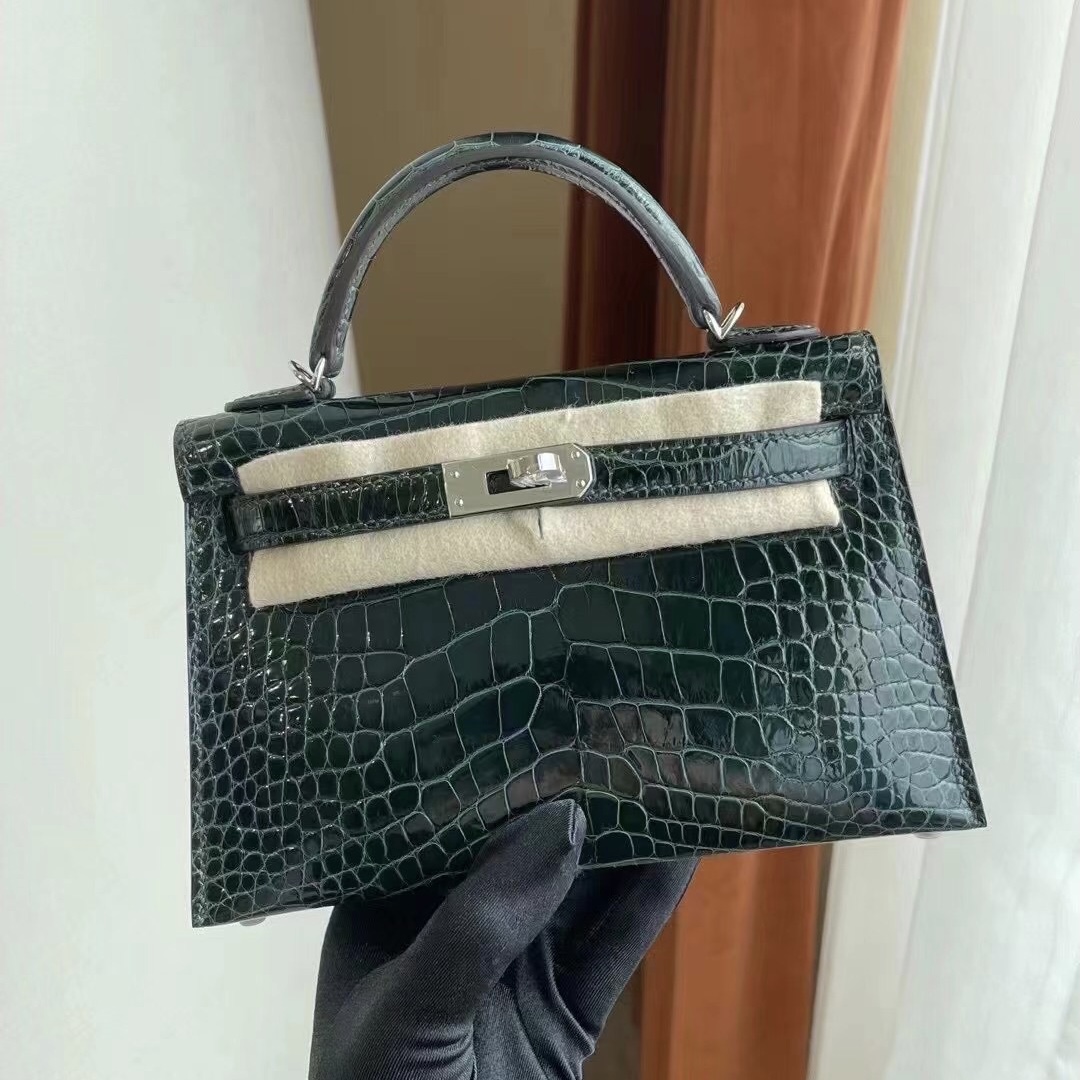 Saudi Arabia Dammam Hermes Kelly Mini II 2代 6O Vert Cypres PHW 美洲鱷魚