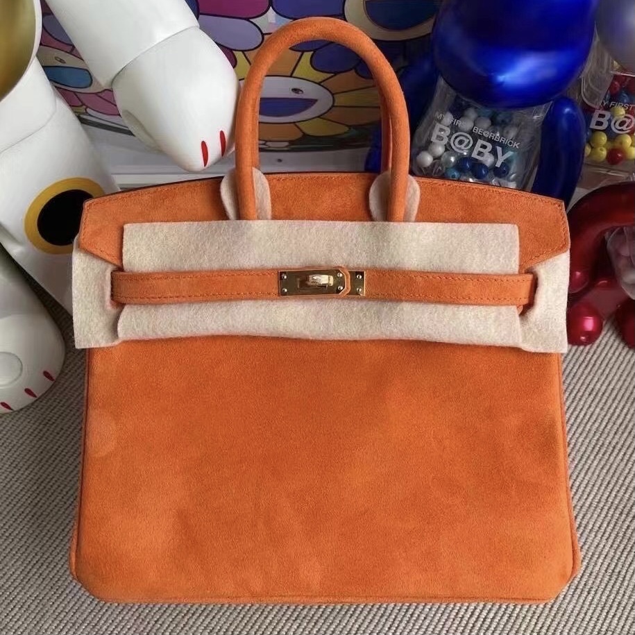 Los Angeles USA Hermes Birkin 25cm Doblis Suede 麂皮 93 Orange 橙色