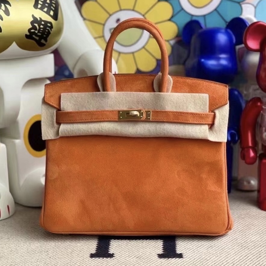 Los Angeles USA Hermes Birkin 25cm Doblis Suede 麂皮 93 Orange 橙色