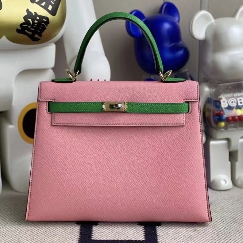 USA Hermes Kelly 25 HSS Epsom 1Q Rose Confetti 拼 1K bambou 竹子綠 金扣