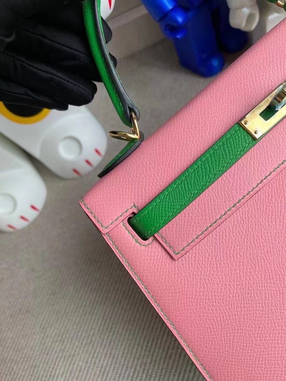 USA Hermes Kelly 25 HSS Epsom 1Q Rose Confetti 拼 1K bambou 竹子綠 金扣