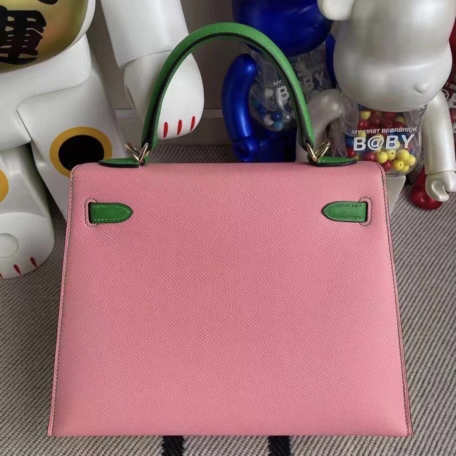 USA Hermes Kelly 25 HSS Epsom 1Q Rose Confetti 拼 1K bambou 竹子綠 金扣