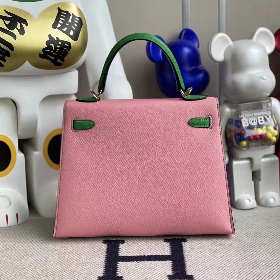 USA Hermes Kelly 25 HSS Epsom 1Q Rose Confetti 拼 1K bambou 竹子綠 金扣