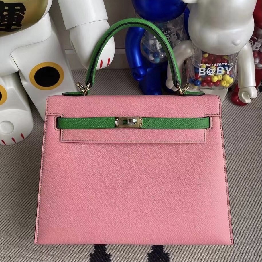 USA Hermes Kelly 25 HSS Epsom 1Q Rose Confetti 拼 1K bambou 竹子綠 金扣