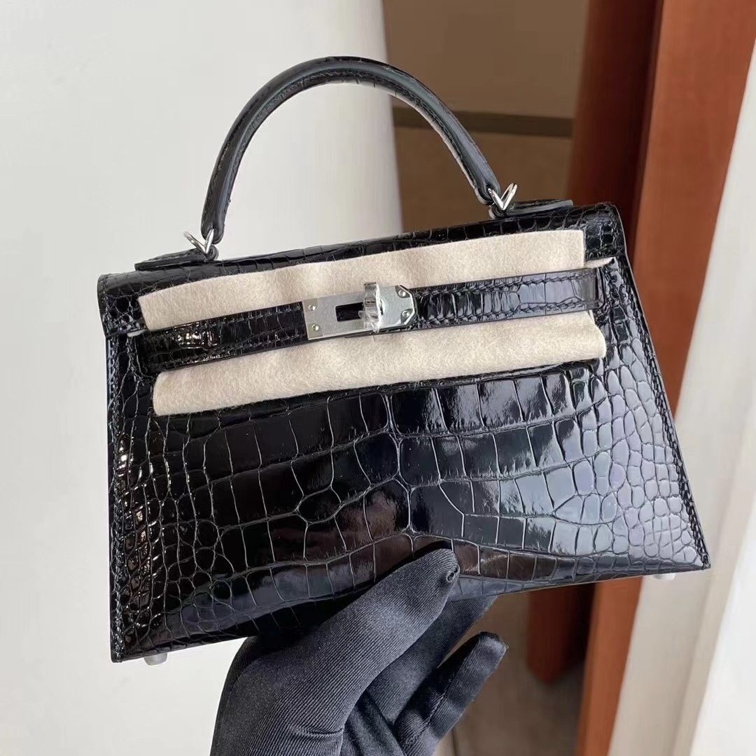 美國紐約愛馬仕 New York USA Hermes Kelly mini II 89 Noir 黑色美洲鱷魚