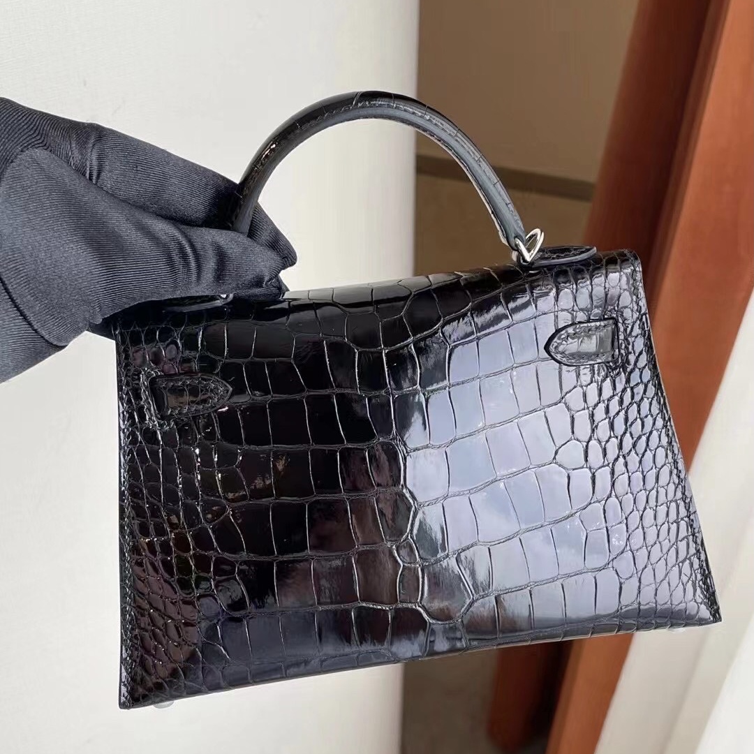 美國紐約愛馬仕 New York USA Hermes Kelly mini II 89 Noir 黑色美洲鱷魚