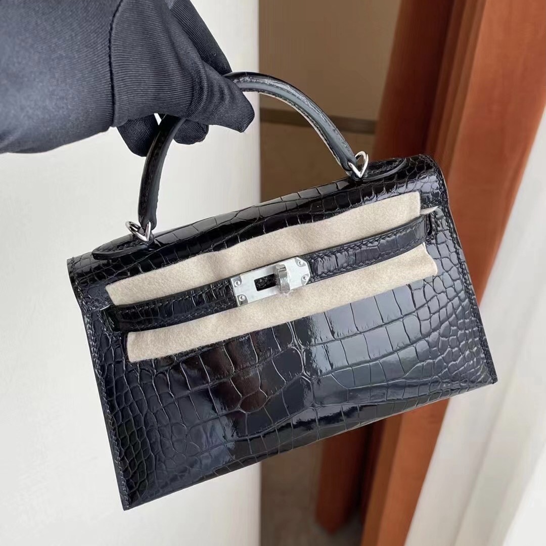 美國紐約愛馬仕 New York USA Hermes Kelly mini II 89 Noir 黑色美洲鱷魚