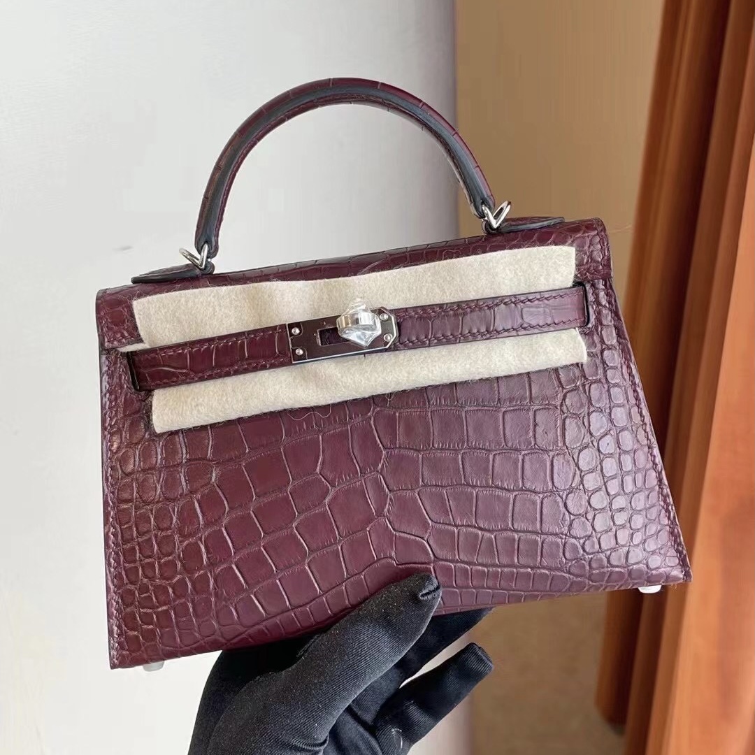 愛馬仕 California USA Hermes Kelly mini II 57 波爾多酒紅 Bordeaux美洲鱷魚