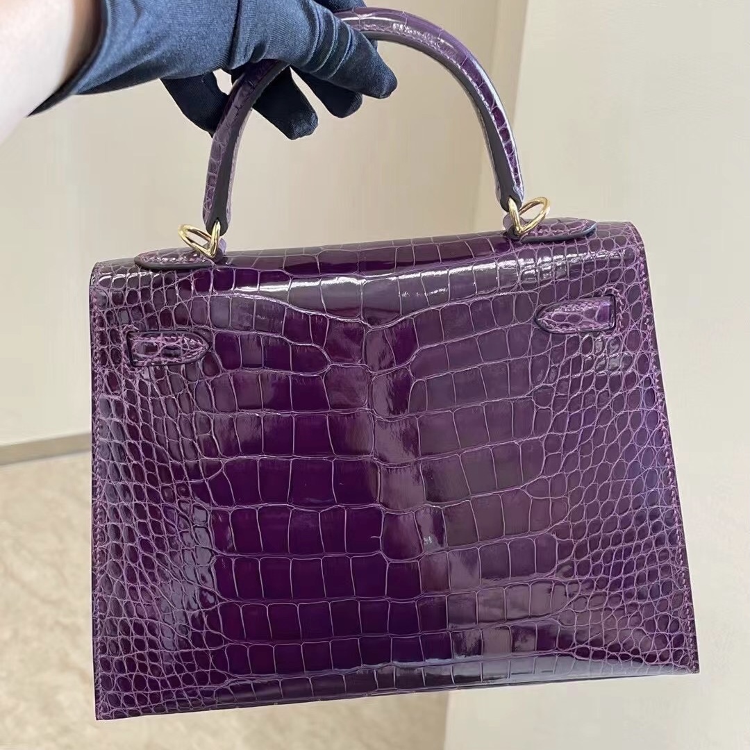 美國西雅圖愛馬仕 Seattle USA Hermes Kelly 25cm 9G 水晶紫 Améthyste美洲鱷魚