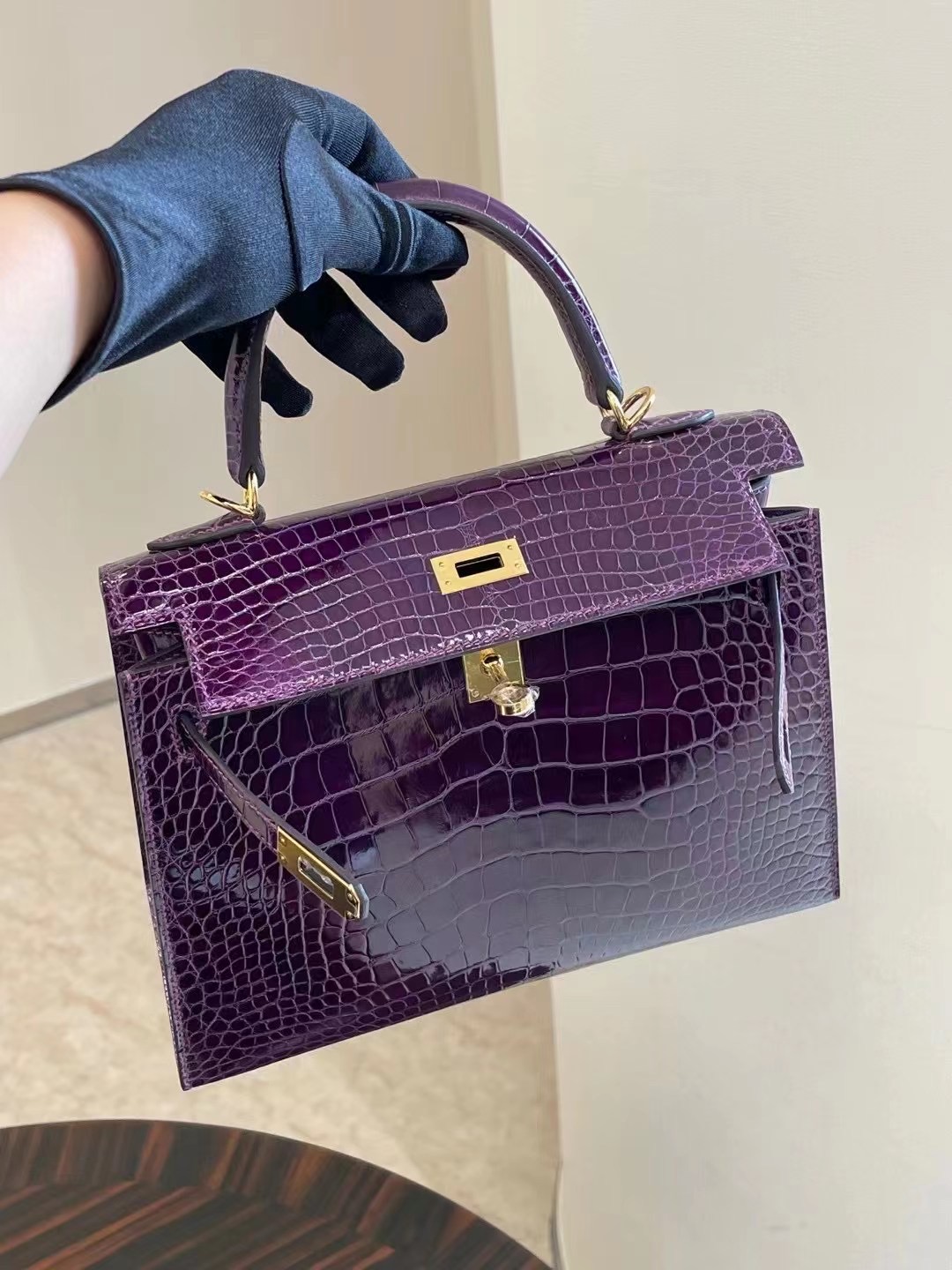 美國西雅圖愛馬仕 Seattle USA Hermes Kelly 25cm 9G 水晶紫 Améthyste美洲鱷魚