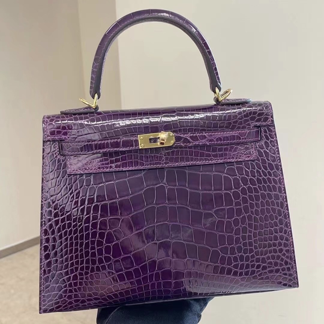 美國西雅圖愛馬仕 Seattle USA Hermes Kelly 25cm 9G 水晶紫 Améthyste美洲鱷魚