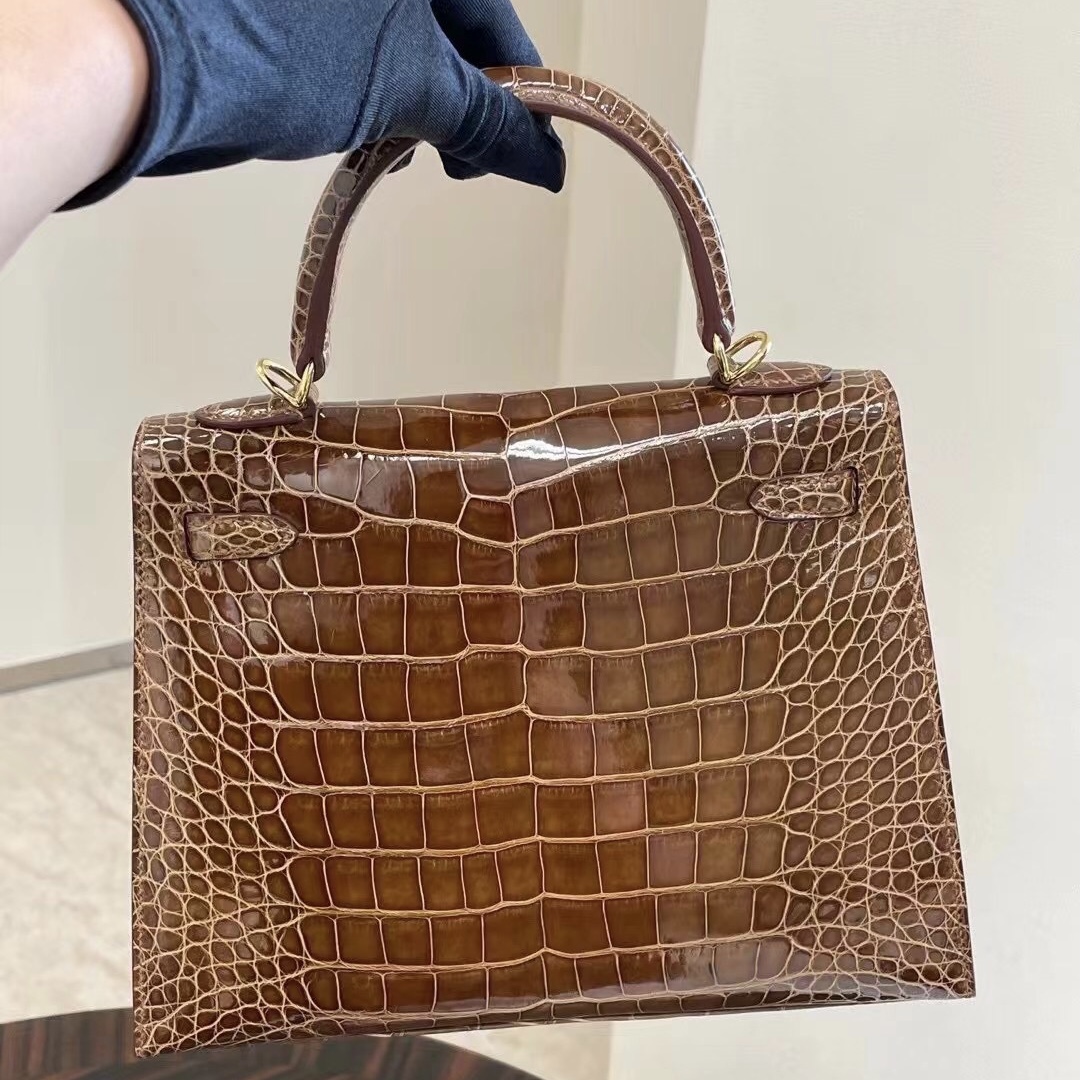 美國聖何塞 San Joze USA Hermes Kelly 25cm 31 蜜糖棕 Miel 亮面方塊 美洲鱷魚