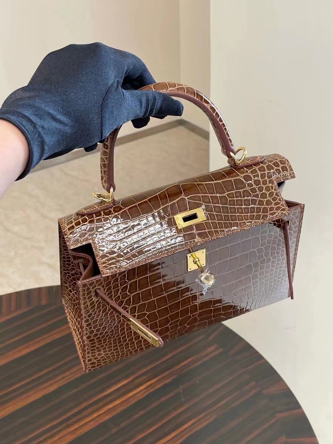 美國聖何塞 San Joze USA Hermes Kelly 25cm 31 蜜糖棕 Miel 亮面方塊 美洲鱷魚