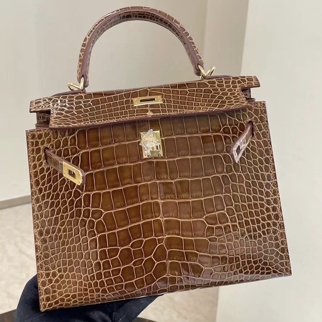 美國聖何塞 San Joze USA Hermes Kelly 25cm 31 蜜糖棕 Miel 亮面方塊 美洲鱷魚