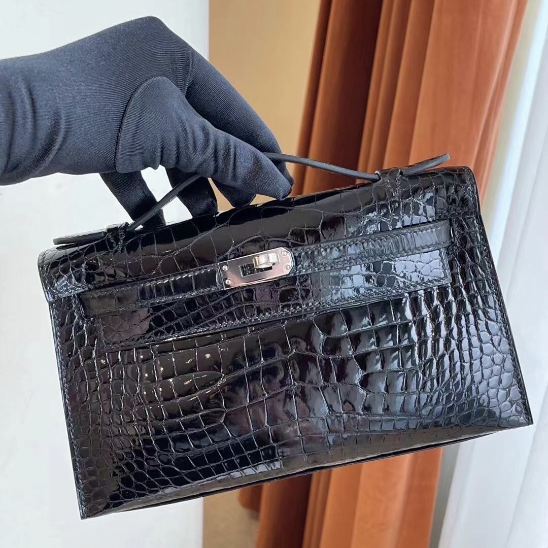 UAE United Arab Emirates Dubai Hermes MiniKelly Pochette Alligator 89 Noir PHW