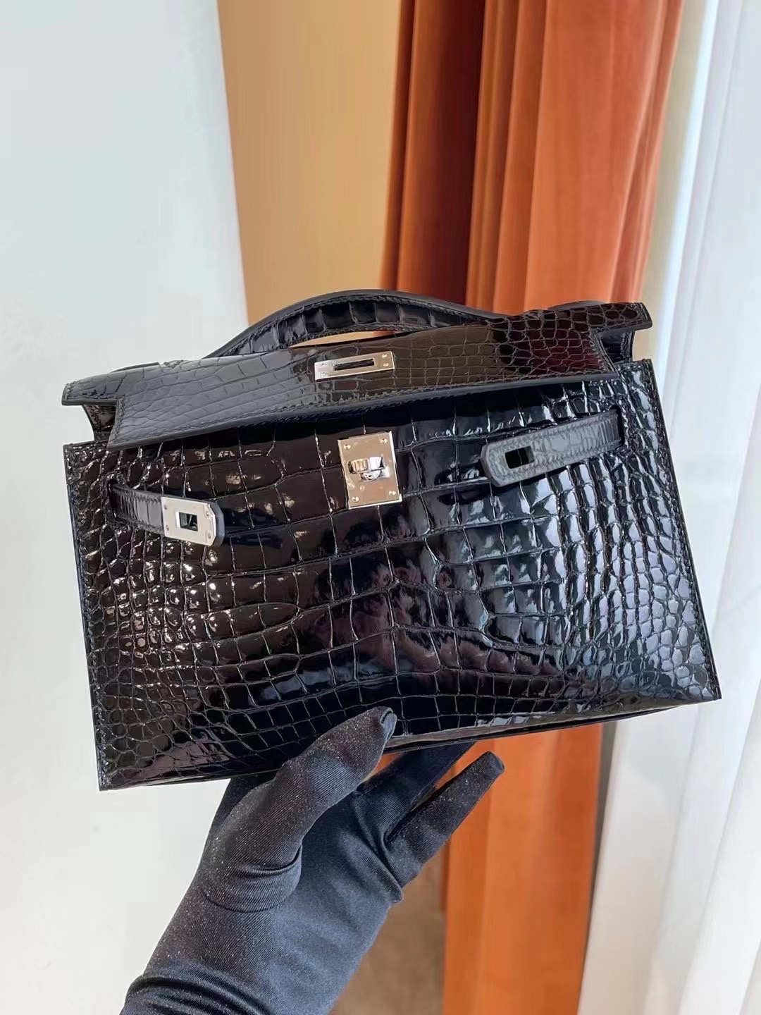 UAE United Arab Emirates Dubai Hermes MiniKelly Pochette Alligator 89 Noir PHW