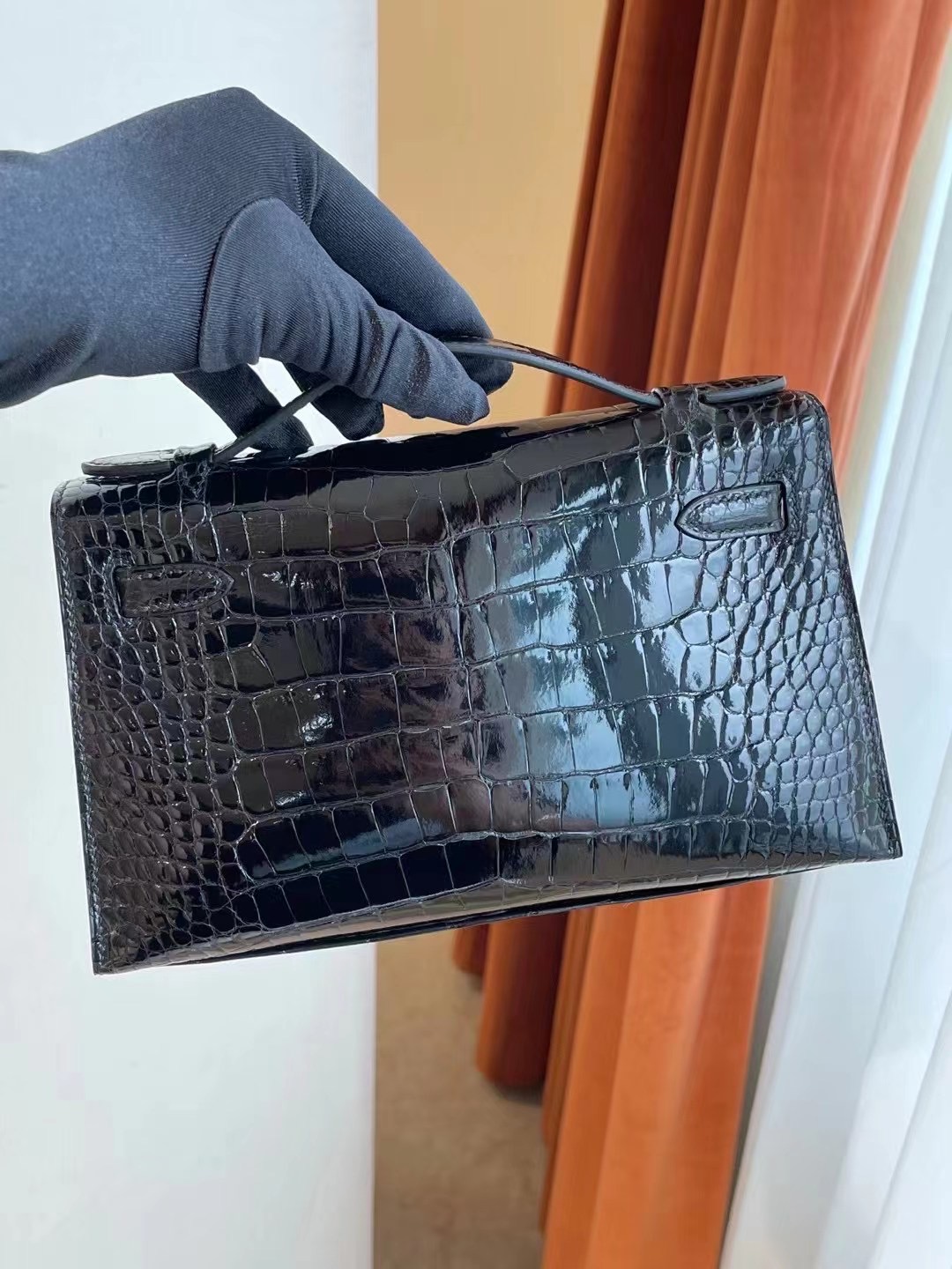 Saudi Arabia Riyadh Hermes MiniKelly Pochette 美洲鱷魚 89 Noir 黑色