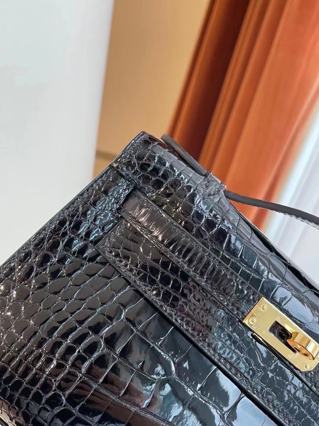 Saudi Arabia Riyadh Hermes MiniKelly Pochette 美洲鱷魚 89 Noir 黑色