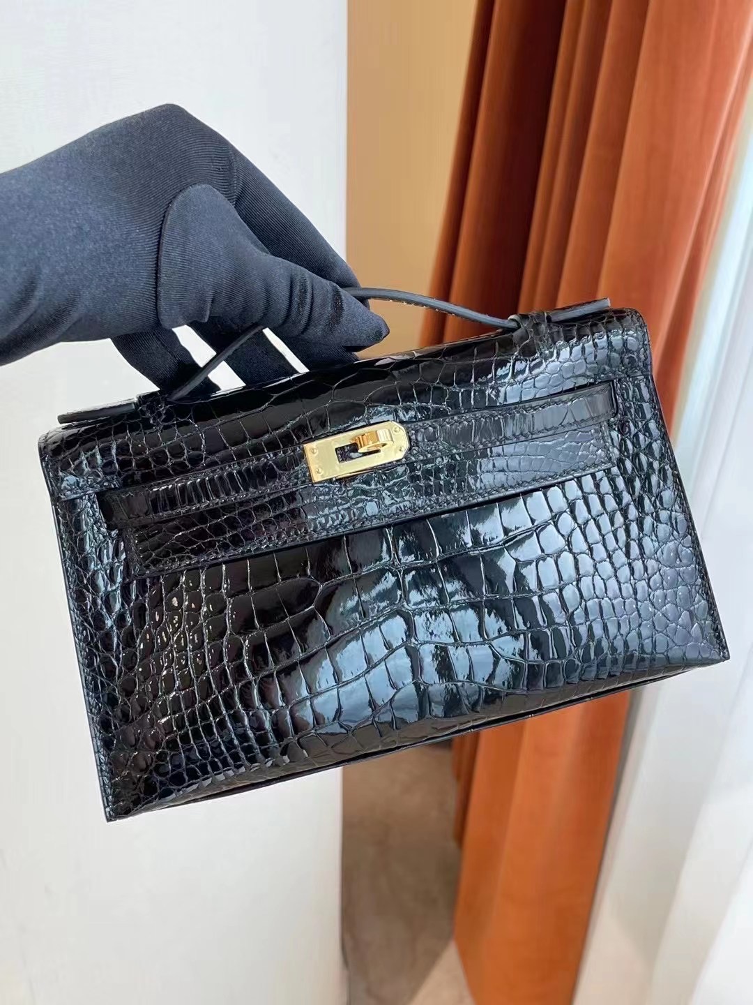 Saudi Arabia Riyadh Hermes MiniKelly Pochette 美洲鱷魚 89 Noir 黑色