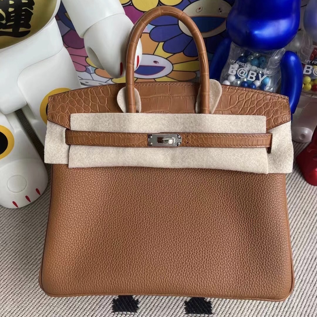 United Arab Emirates Dubai Hermes Birkin 25cm 37 Gold Touch Togo/美洲鱷魚