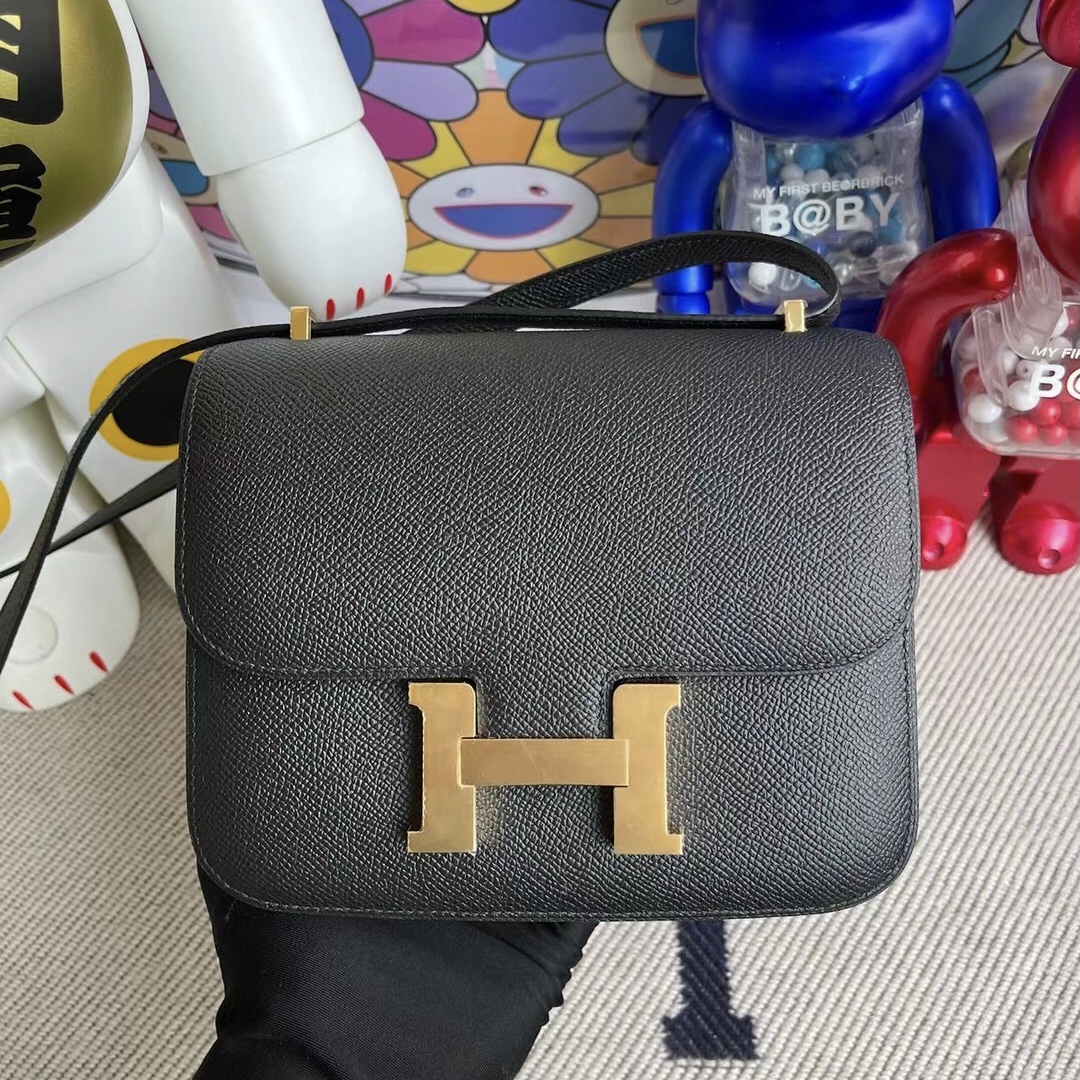 愛馬仕官網女包價格及圖片 Hermes Constance 19cm Epsom 89 黑色 Noir