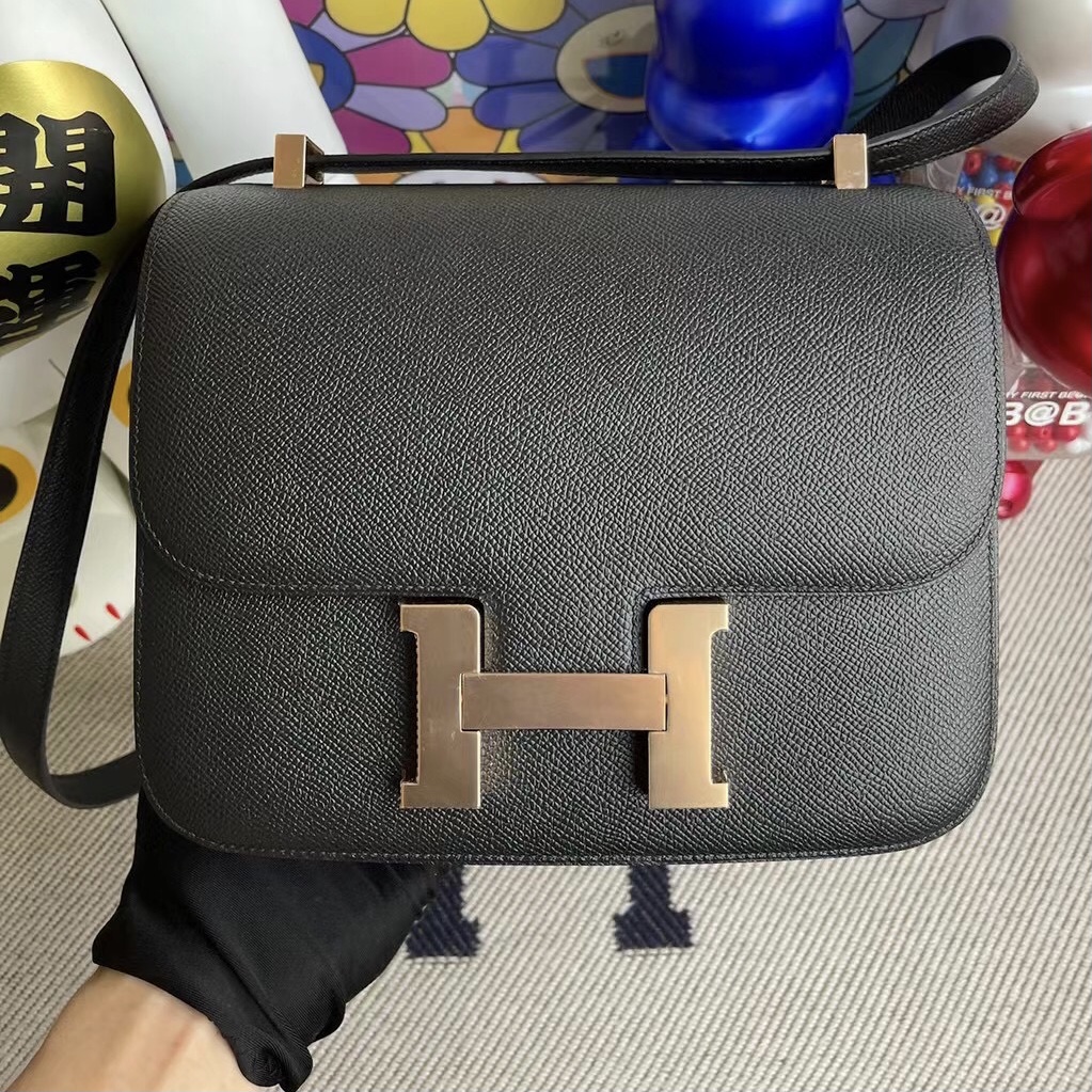Hermes Constance 24cm Epsom CD89 黑色 Noir 全手工蠟線縫製 玫瑰金扣