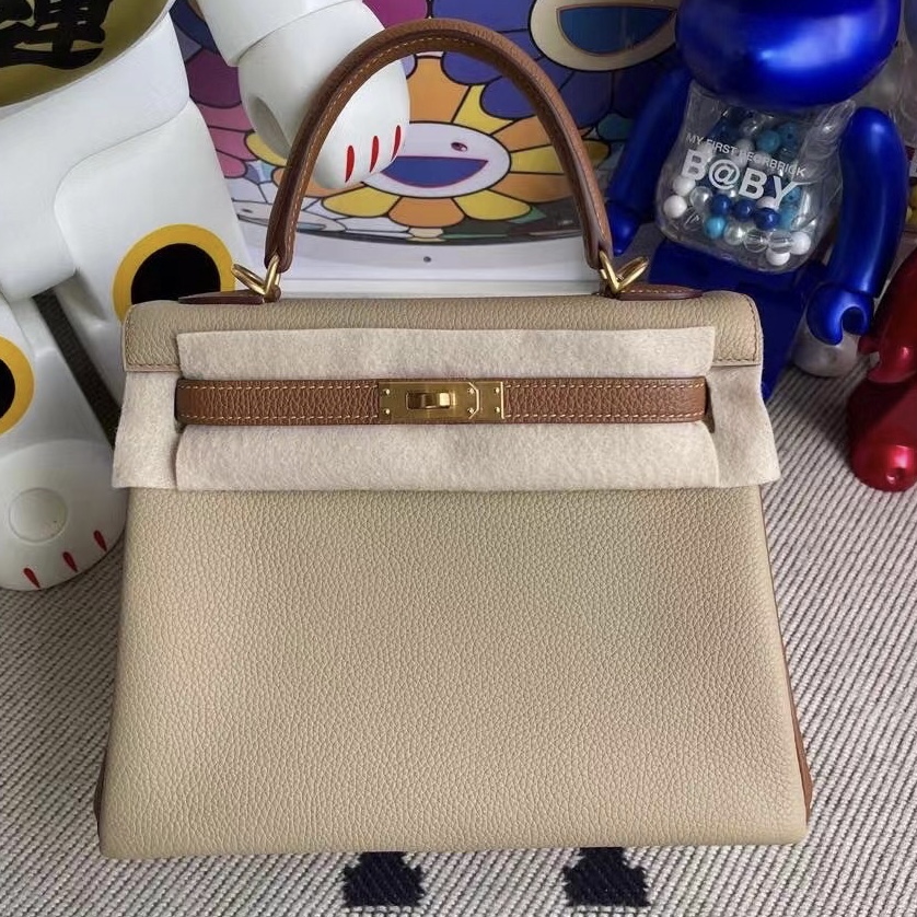 Hermes Kelly 25cm Togo S2 Trench 風衣灰/37 gold 金棕色金扣馬蹄印定製