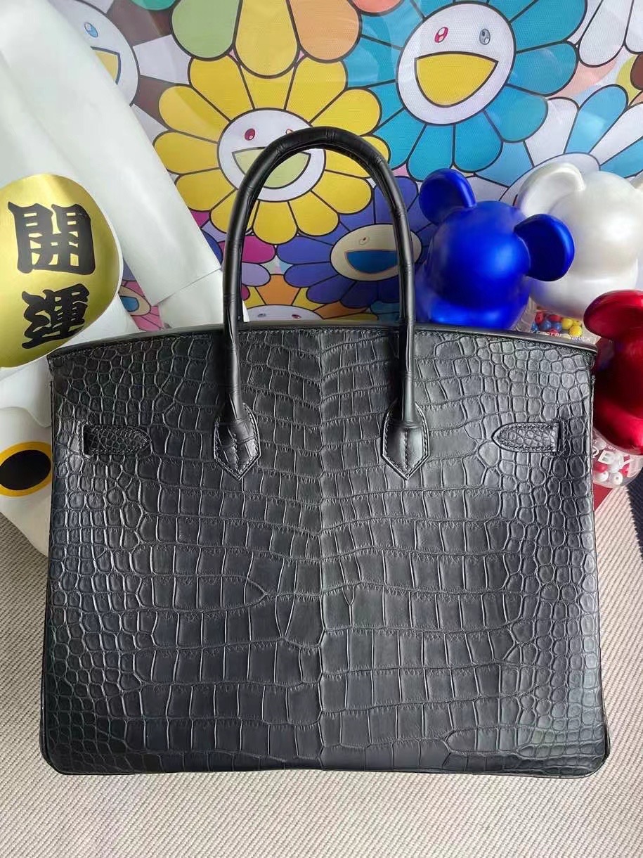 Hermes Birkin 35cm 89 Noir 黑色 So Black 霧面倒V 灣鱷鱷魚皮