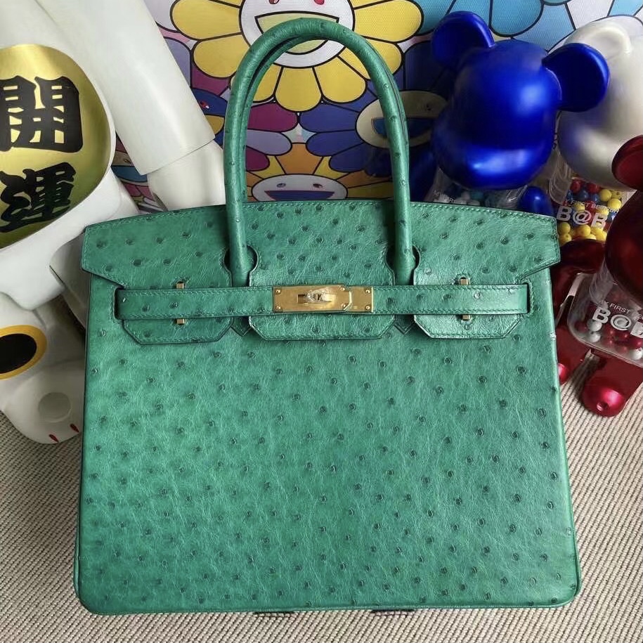 Hermes Birkin 30 U4 Vert Verigo拼U5 Rose Lipstick原廠KK南非鴕鳥皮馬蹄印