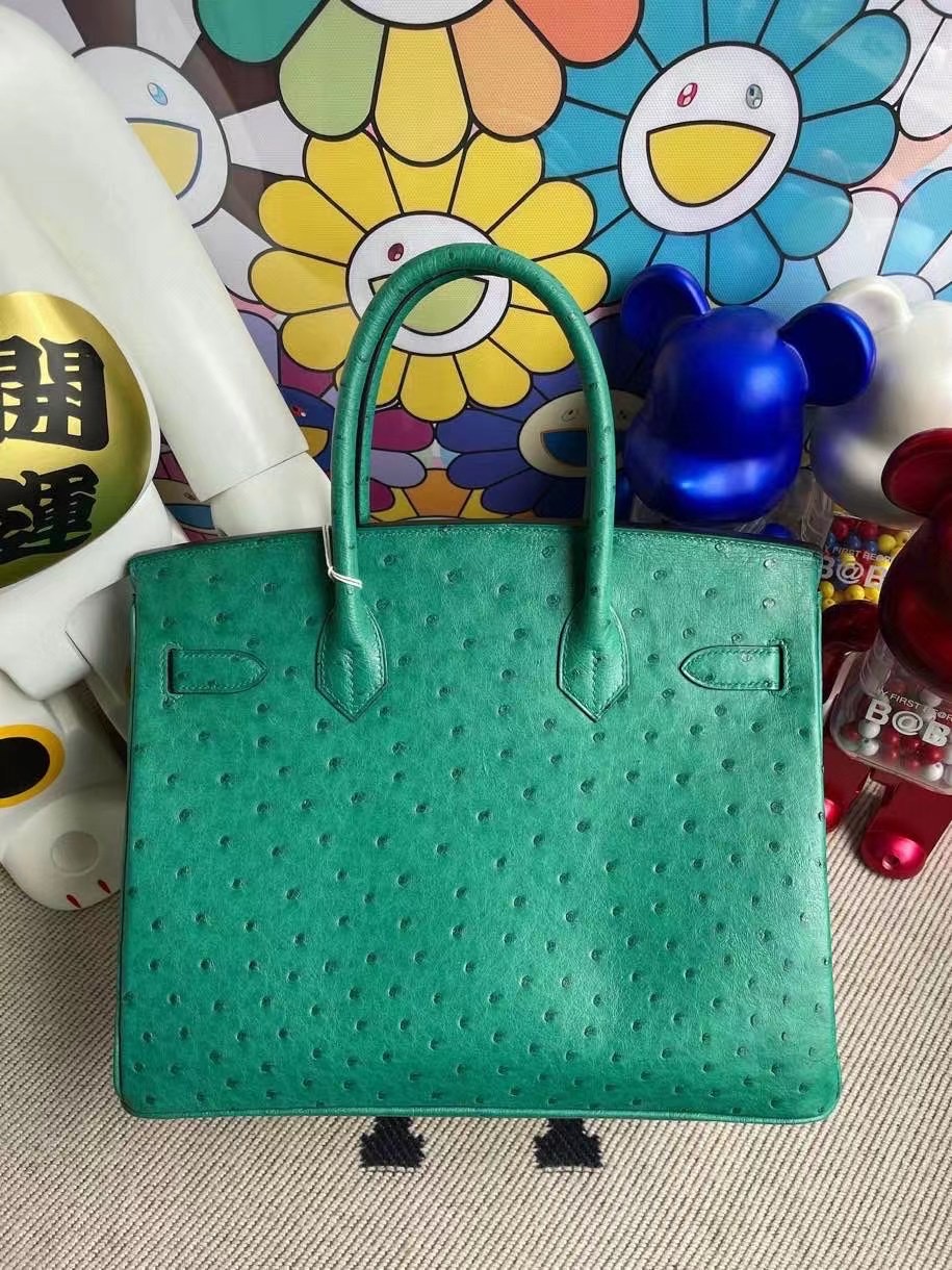 Hermes Birkin 30 U4 Vert Verigo拼U5 Rose Lipstick原廠KK南非鴕鳥皮馬蹄印