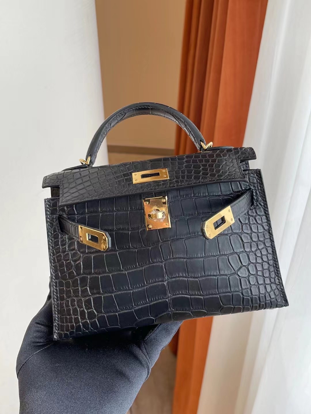 Hong Kong Hermes Mini kelly II 2代 89 Noir 黑色 Matte Alligator Crocodile