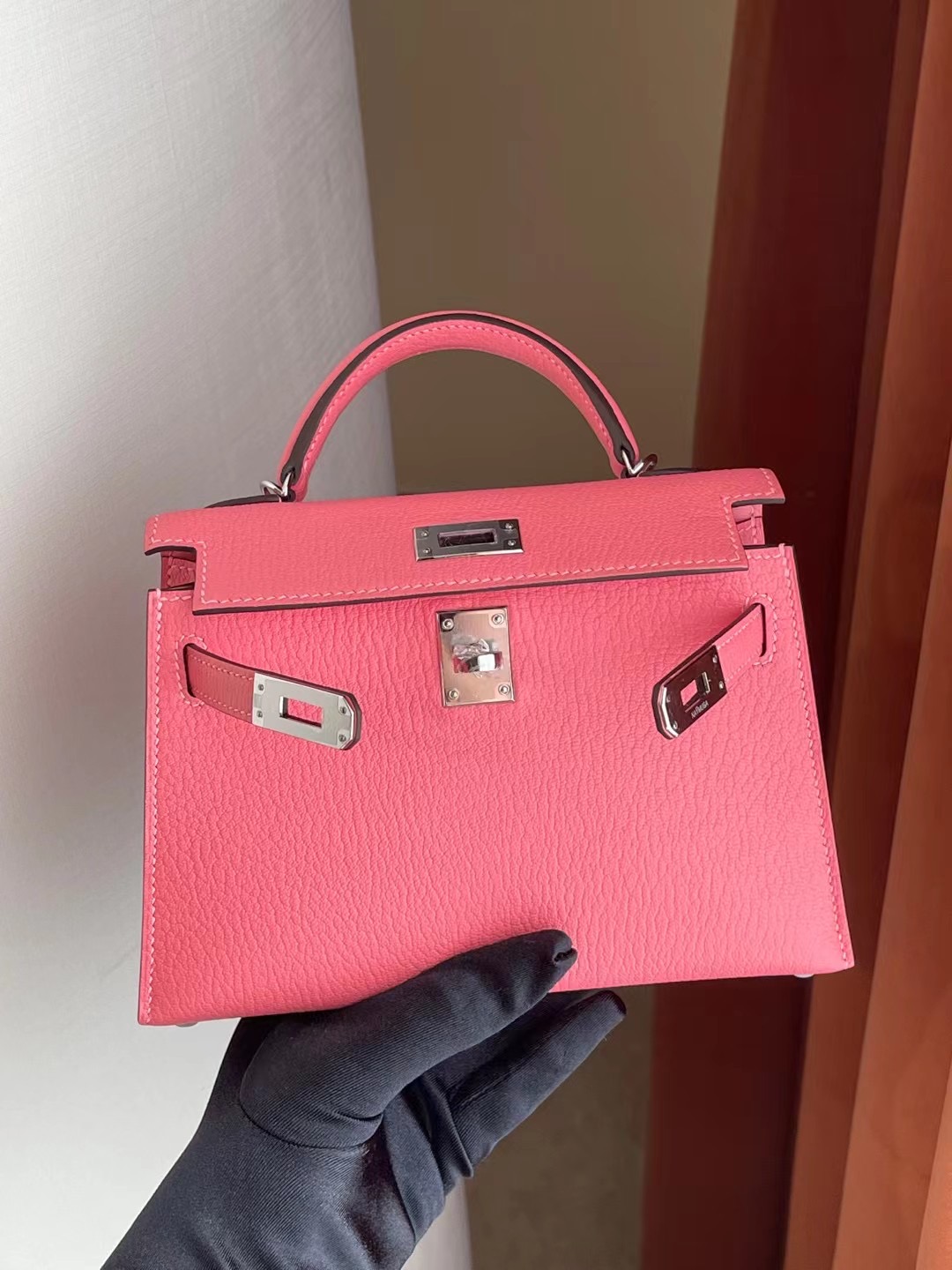 Hermes Kelly Mini II 2代 U5 Rose Lipstick 唇膏粉 Chevre Mysore 山羊皮 銀扣