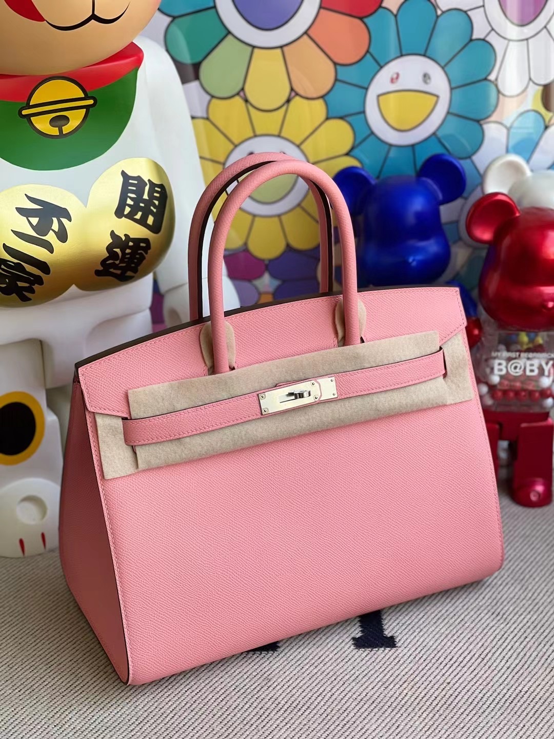 Hermes Birkin 30cm 1Q Rose Confetti 奶昔粉 Sellier 外縫 Epsom 銀扣 原廠皮革