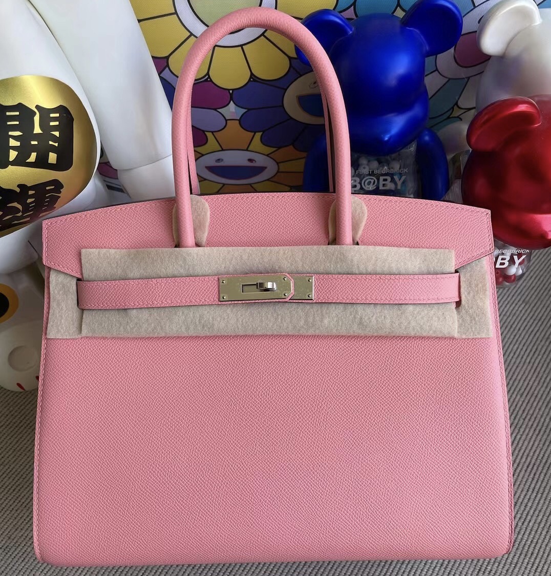 Hermes Birkin 30cm 1Q Rose Confetti 奶昔粉 Sellier 外縫 Epsom 銀扣 原廠皮革