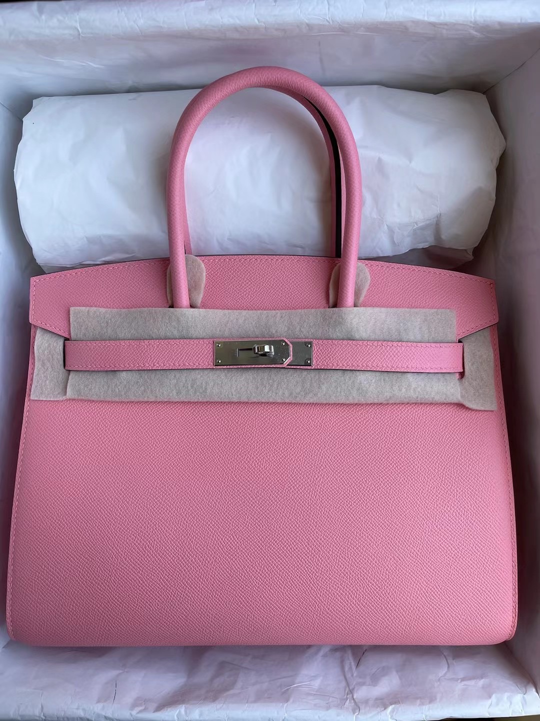 Hermes Birkin 30cm 1Q Rose Confetti 奶昔粉 Sellier 外縫 Epsom 銀扣 原廠皮革