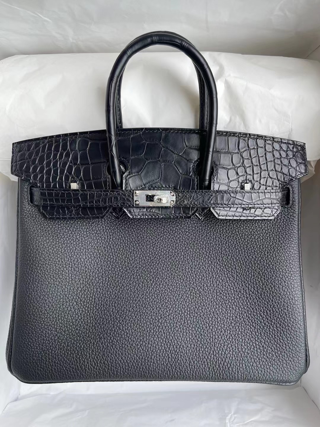 Hermes Birkin 25cm 89 Noir 黑色 Touch Togo/Matte Alligator Crocodile 銀扣