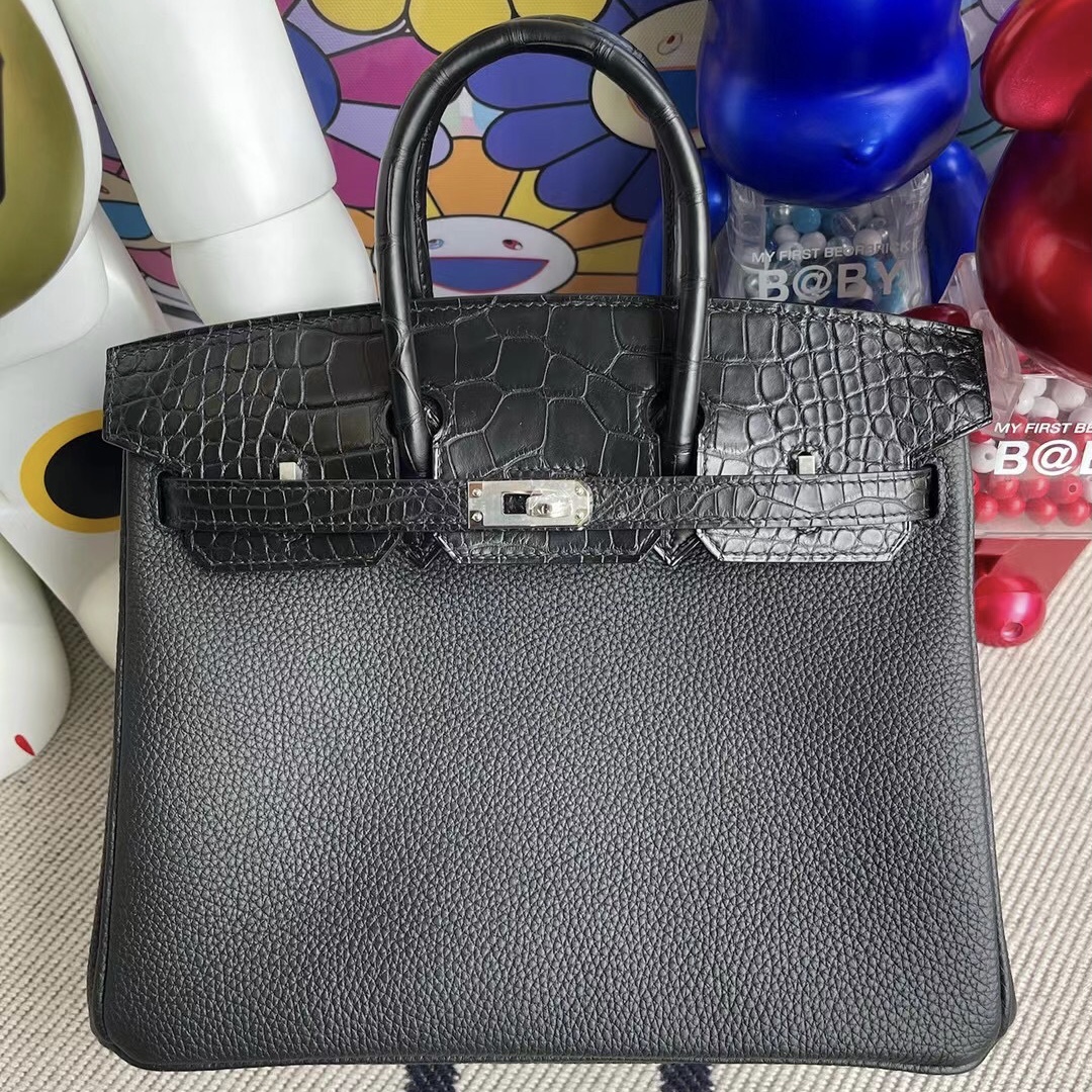 Hermes Birkin 25cm 89 Noir 黑色 Touch Togo/Matte Alligator Crocodile 銀扣