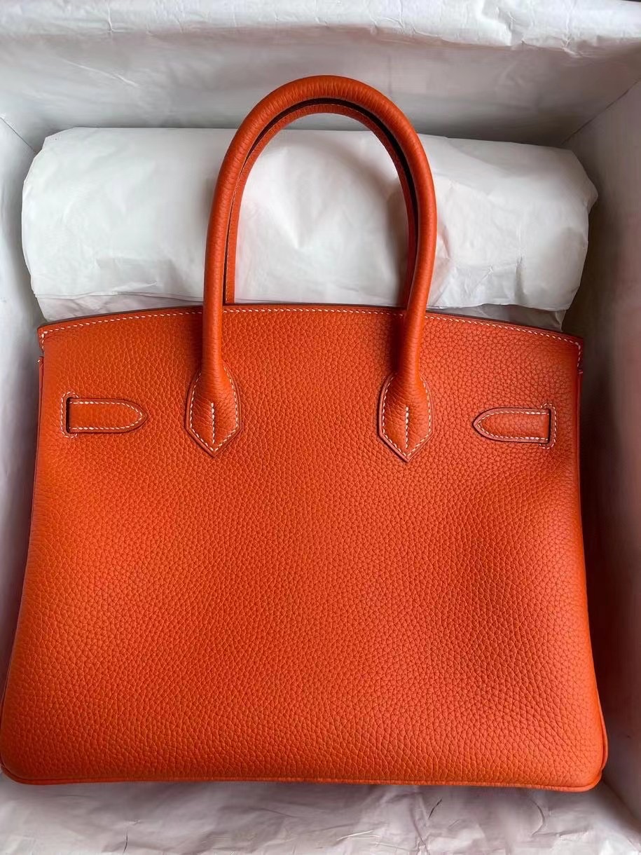 愛馬仕鉑金包包網站 Hermes Birkin 30cm 9J Feu 火焰橙 Togo全手工蜜蠟線縫製