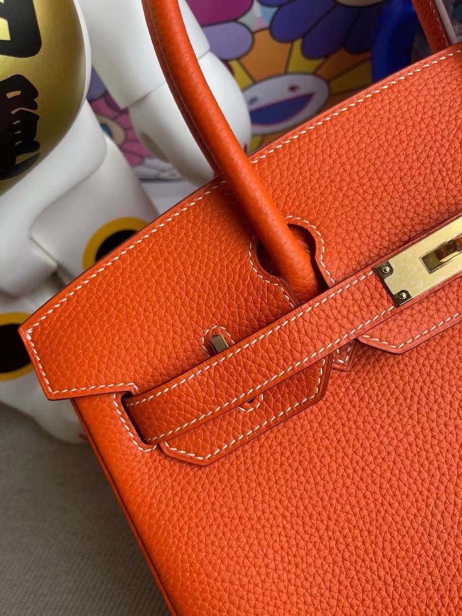 愛馬仕鉑金包包網站 Hermes Birkin 30cm 9J Feu 火焰橙 Togo全手工蜜蠟線縫製