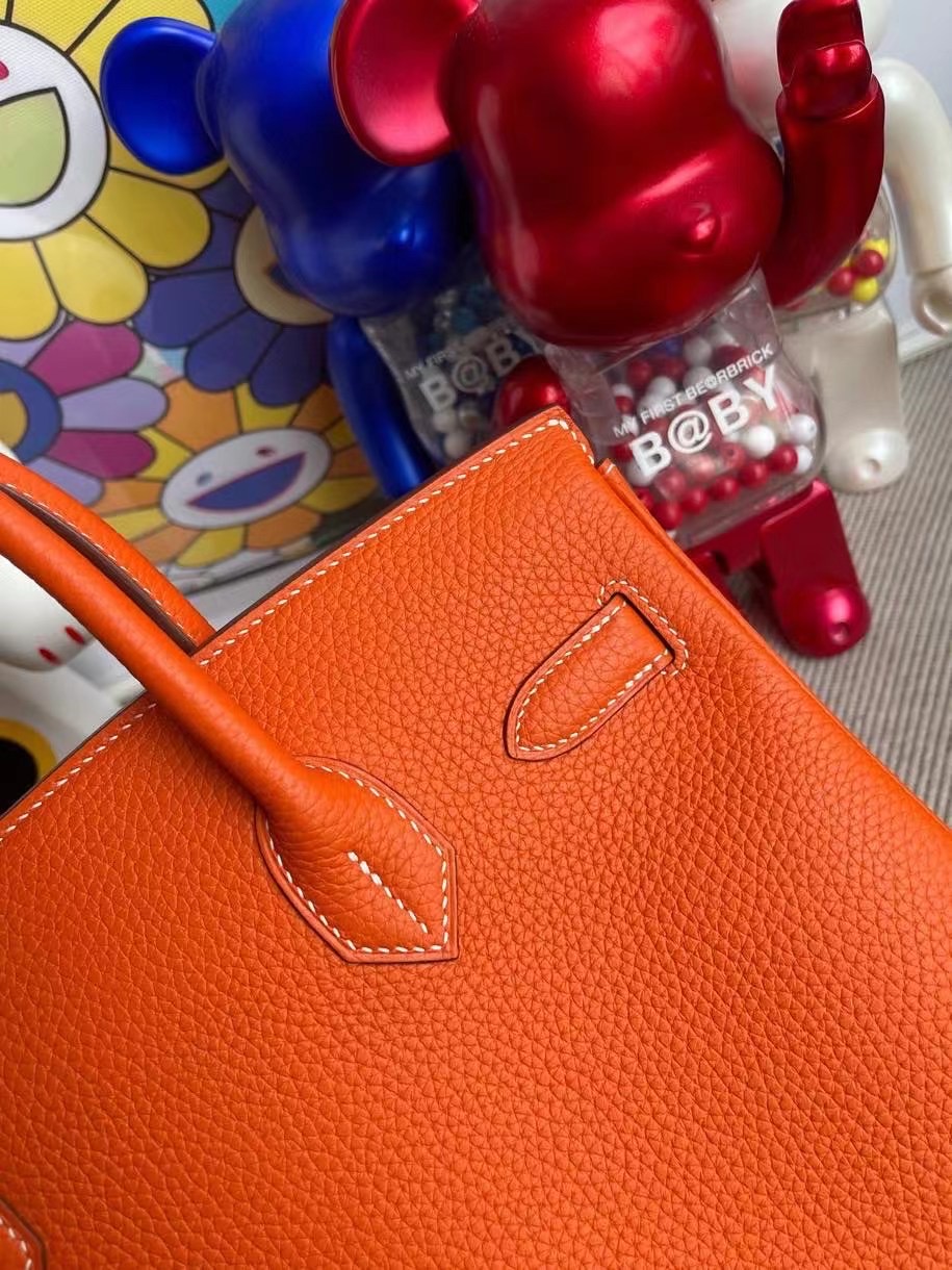 愛馬仕鉑金包包網站 Hermes Birkin 30cm 9J Feu 火焰橙 Togo全手工蜜蠟線縫製