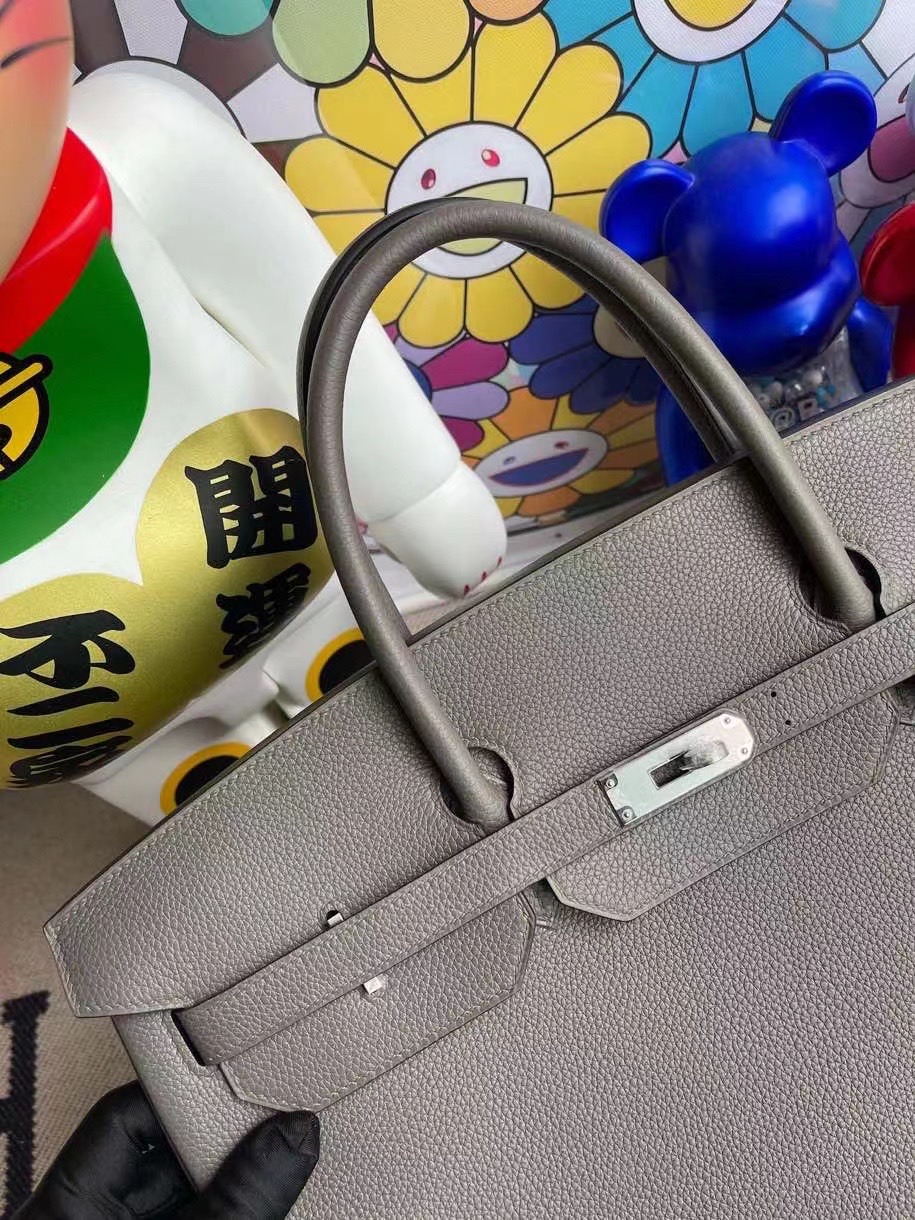 爱马仕铂金包男包 網站 Hermes Birkin 40cm 8F 锡器灰 Etain Togo 小牛皮 银扣