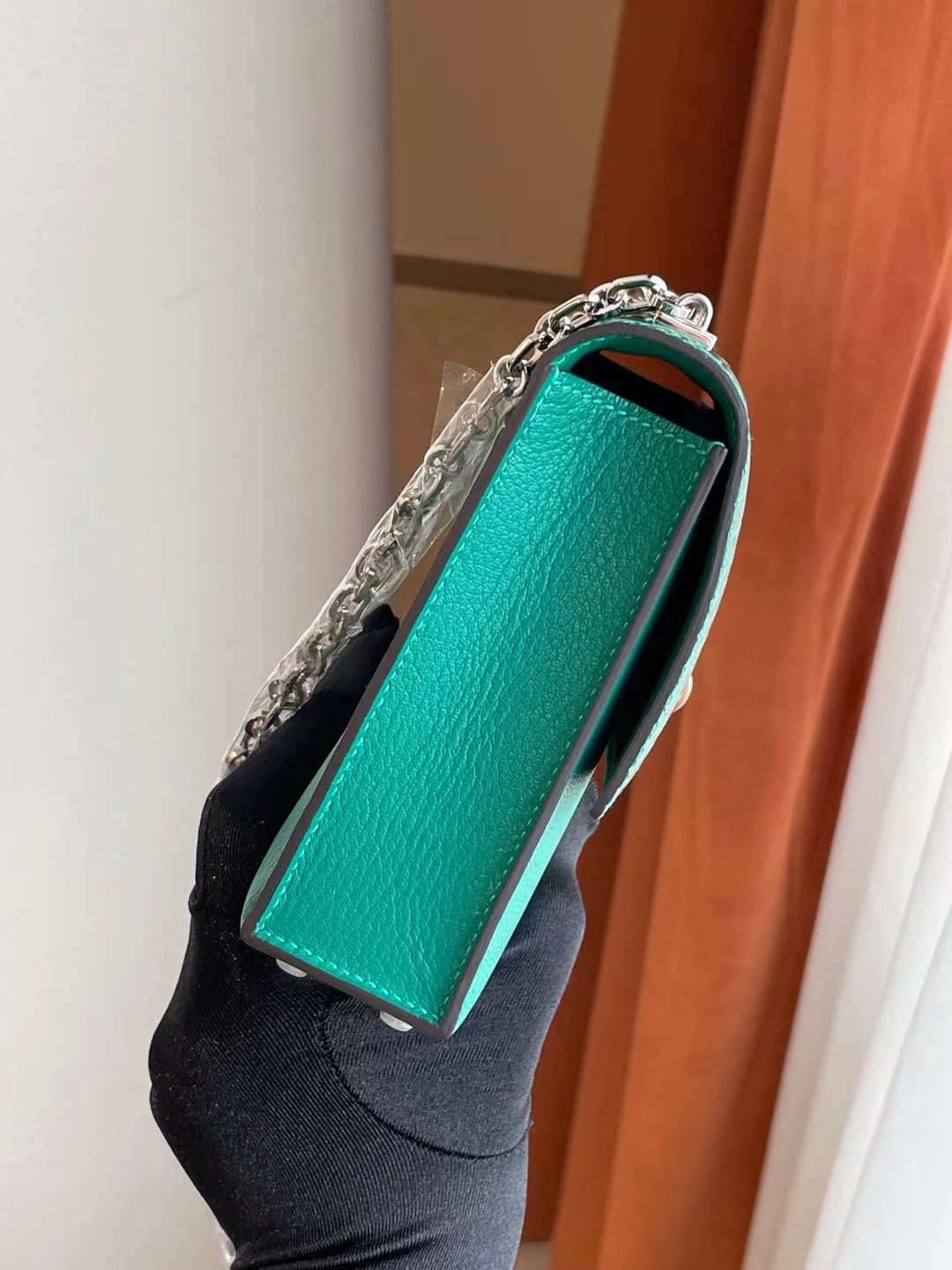 Hermes Verrou Mini 17.5cm Touch 6Q 翡翠綠 Vert Emeraude 銀扣 全手工蜜蠟線縫製