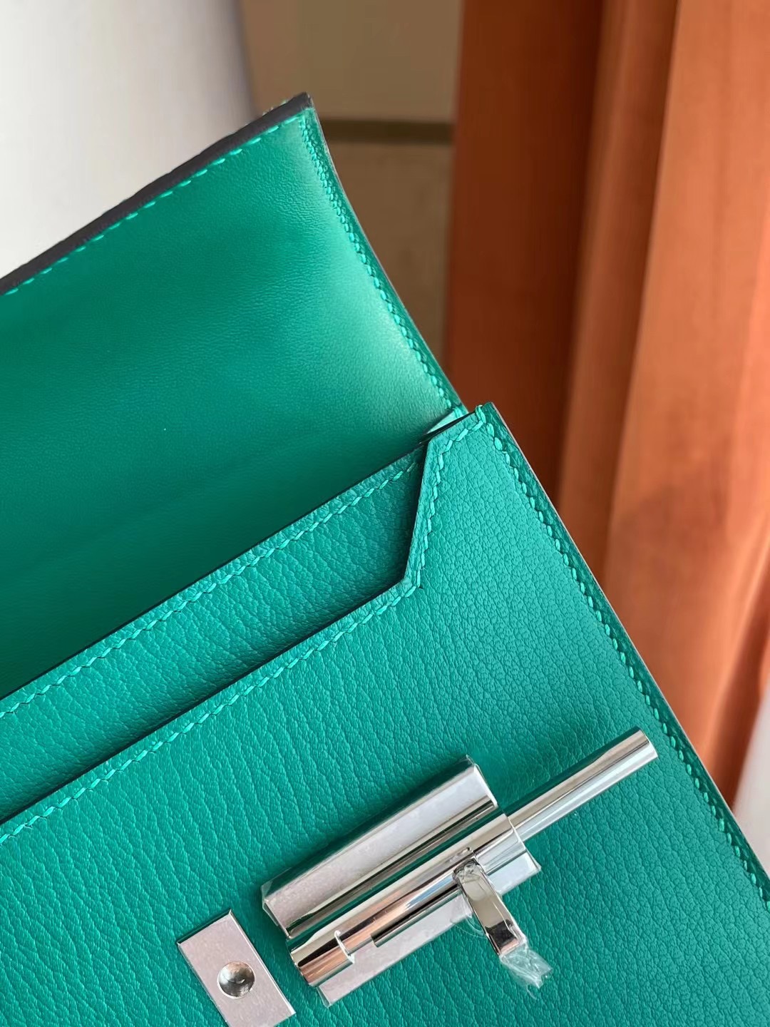 Hermes Verrou Mini 17.5cm Touch 6Q 翡翠綠 Vert Emeraude 銀扣 全手工蜜蠟線縫製