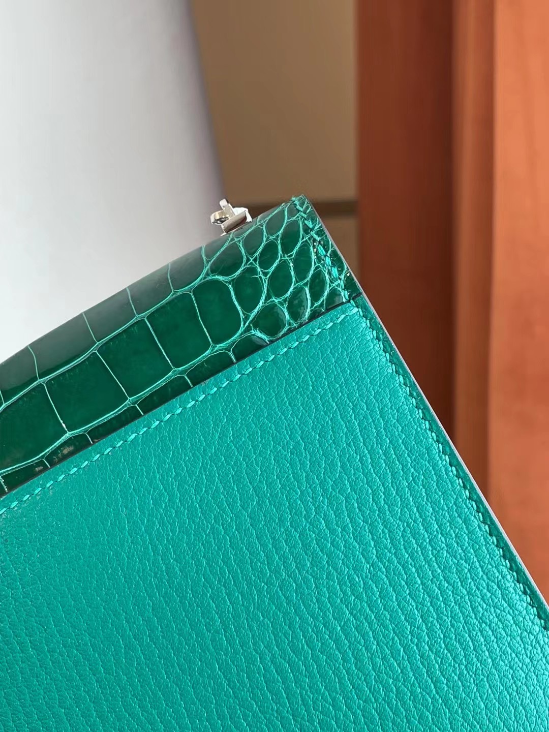 Hermes Verrou Mini 17.5cm Touch 6Q 翡翠綠 Vert Emeraude 銀扣 全手工蜜蠟線縫製