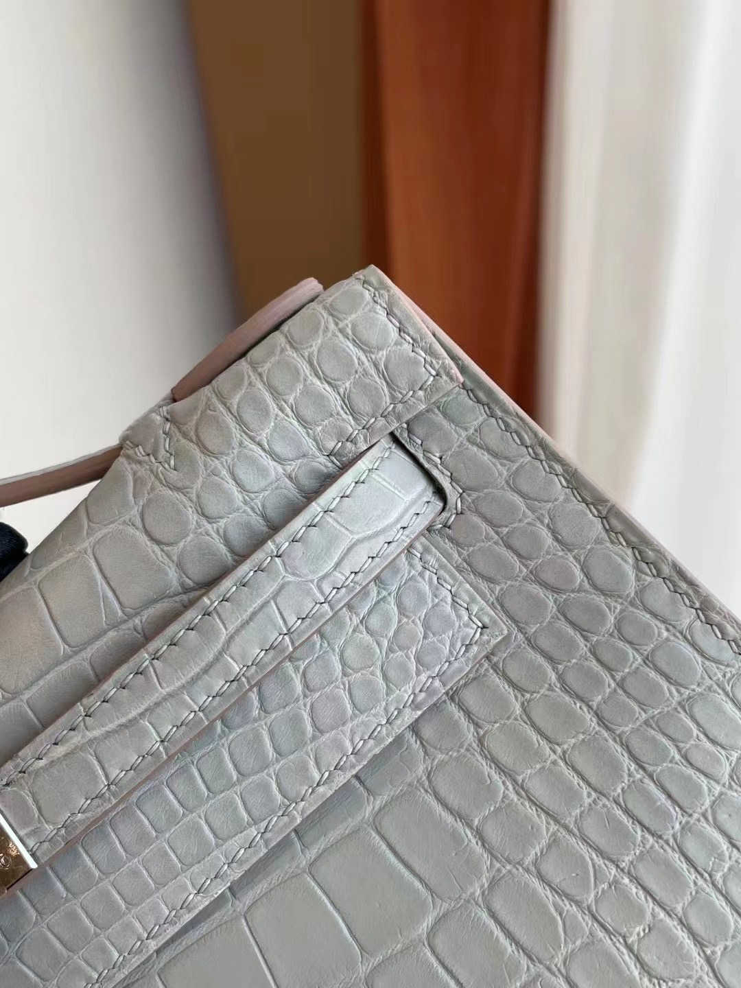 愛馬仕迷你凱莉包一代 Hermes MiniKelly Pochette 80 Gris Perle 珍珠灰美洲鱷魚