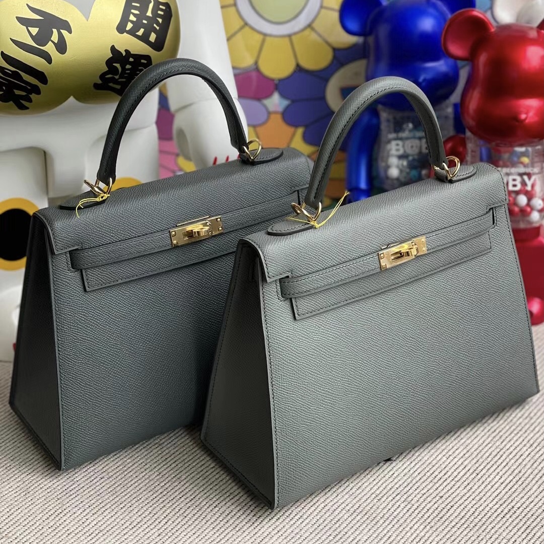 愛馬仕凱莉包 Hermes Kelly 25 Epsom C6 Vert De Gris 灰綠色+63 Vert Amande 杏綠色