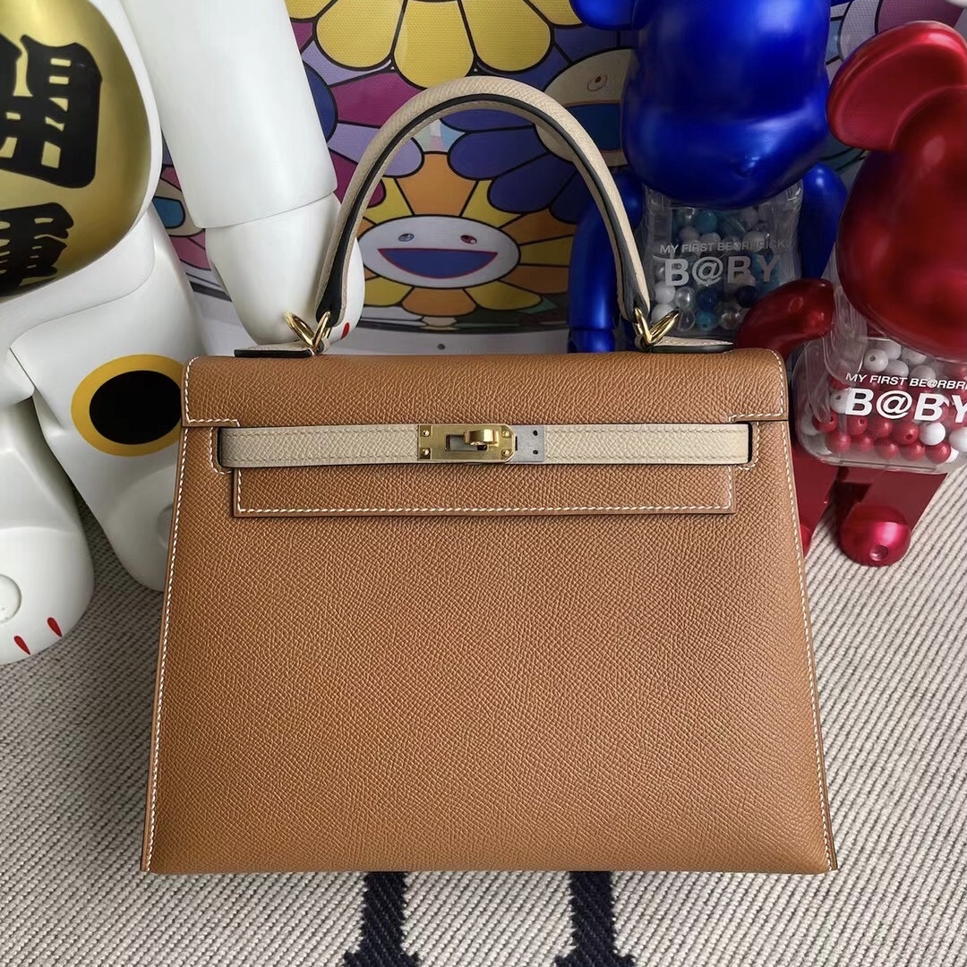 愛馬仕凱莉包 Hermes Kelly 25 Epsom 37 gold 金棕色/S2 Trench 風衣灰 金扣