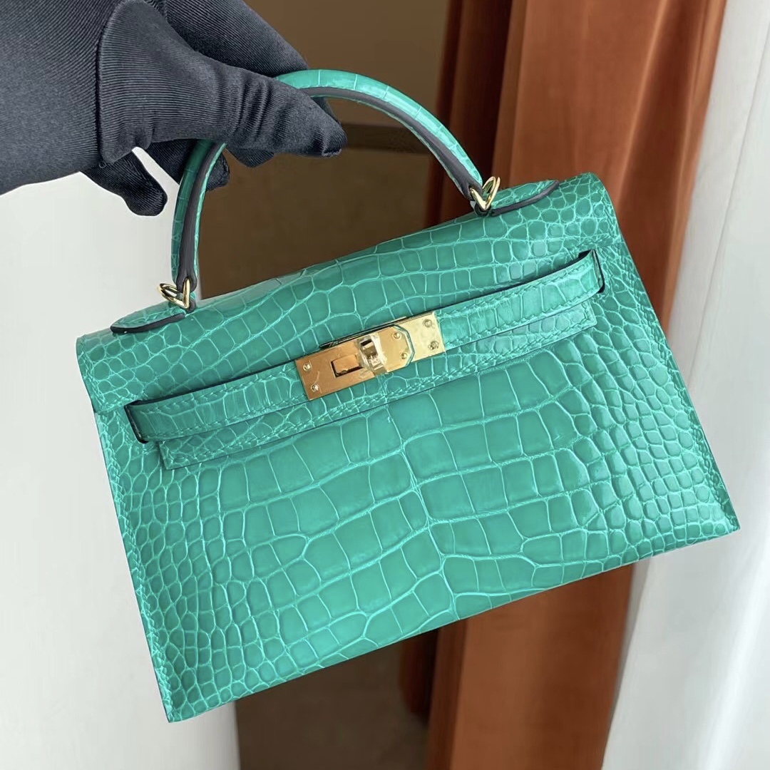 Hermes Kelly Mini II 2代 O6 Vert Jade 帝王綠 亮面美洲鱷魚 金扣